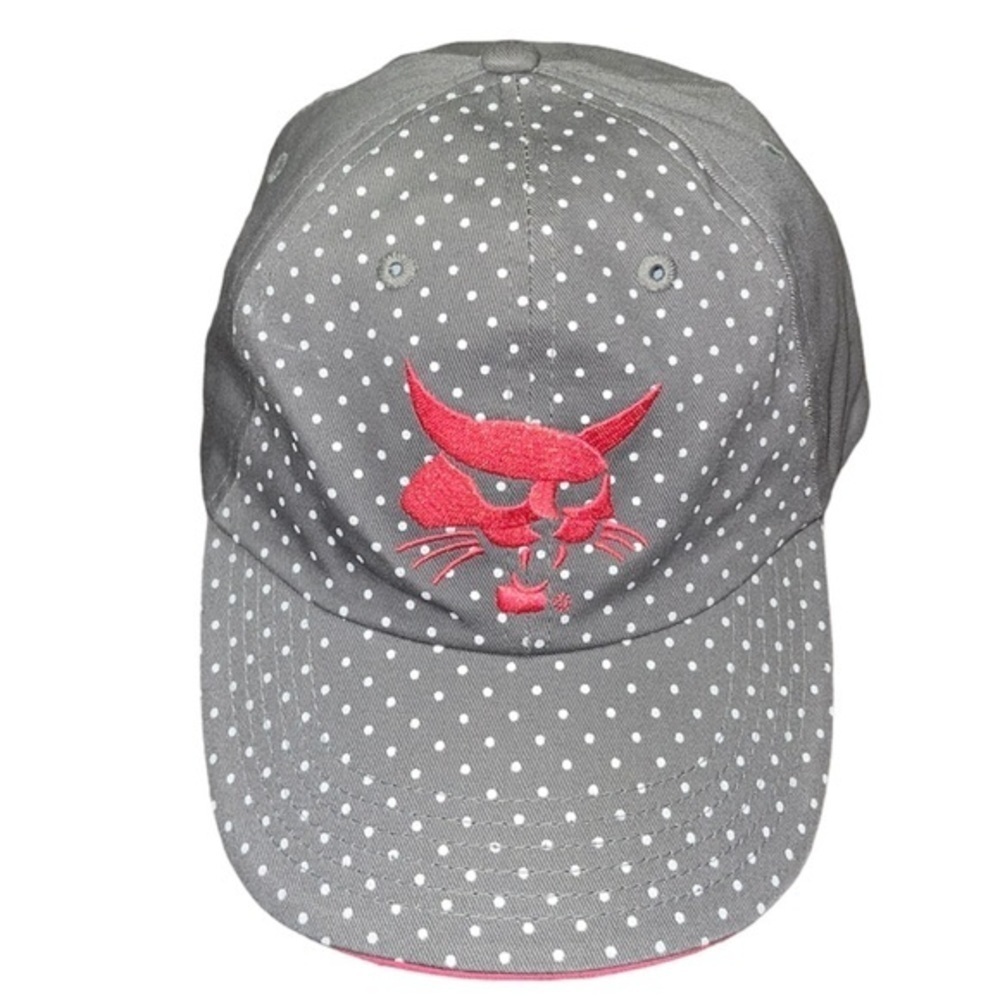 Bobcat Grey Polkadot embroidered pink cat logo